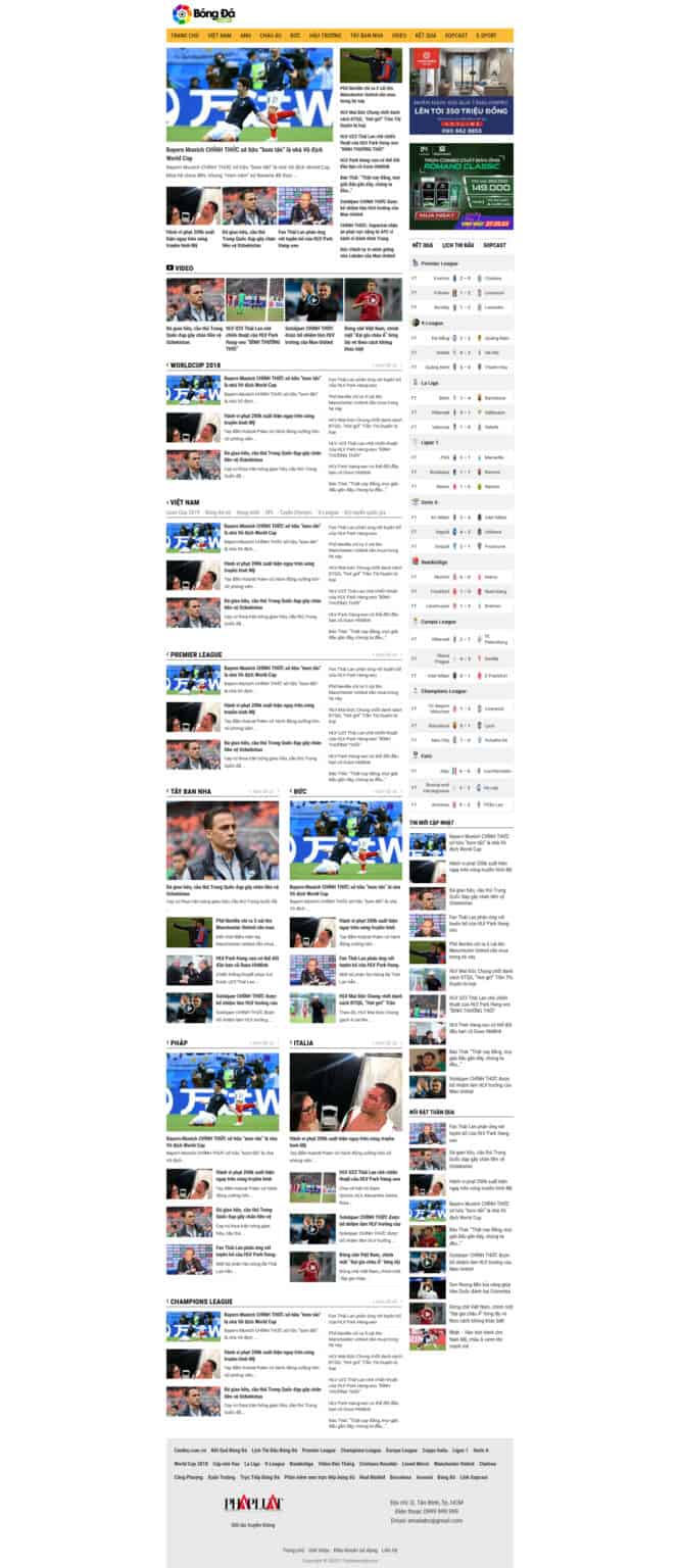 Theme wordpress tin tức bóng đá