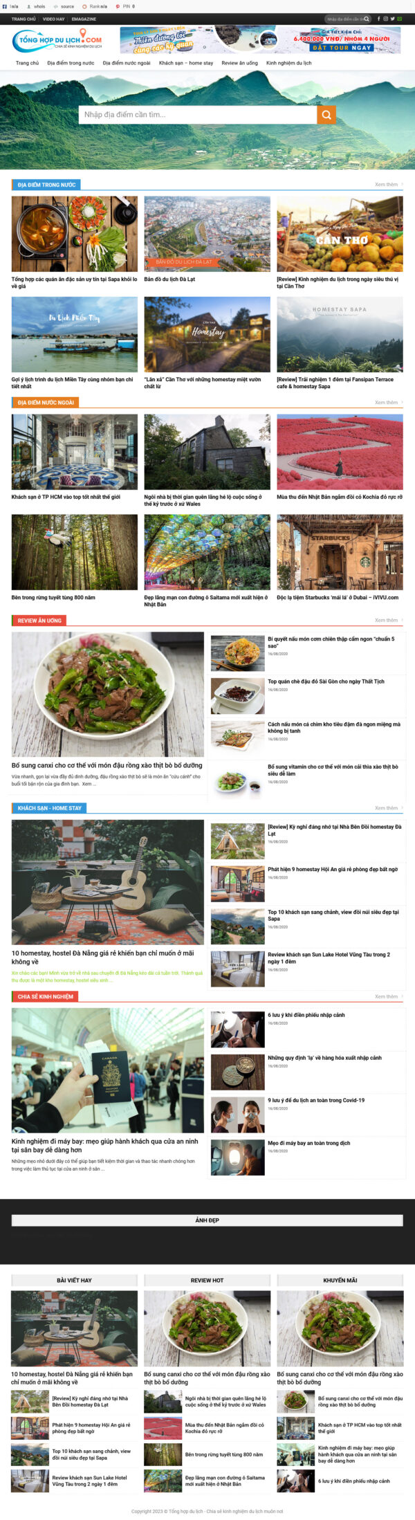 Theme wordpress tin tức 11 - review du lịch